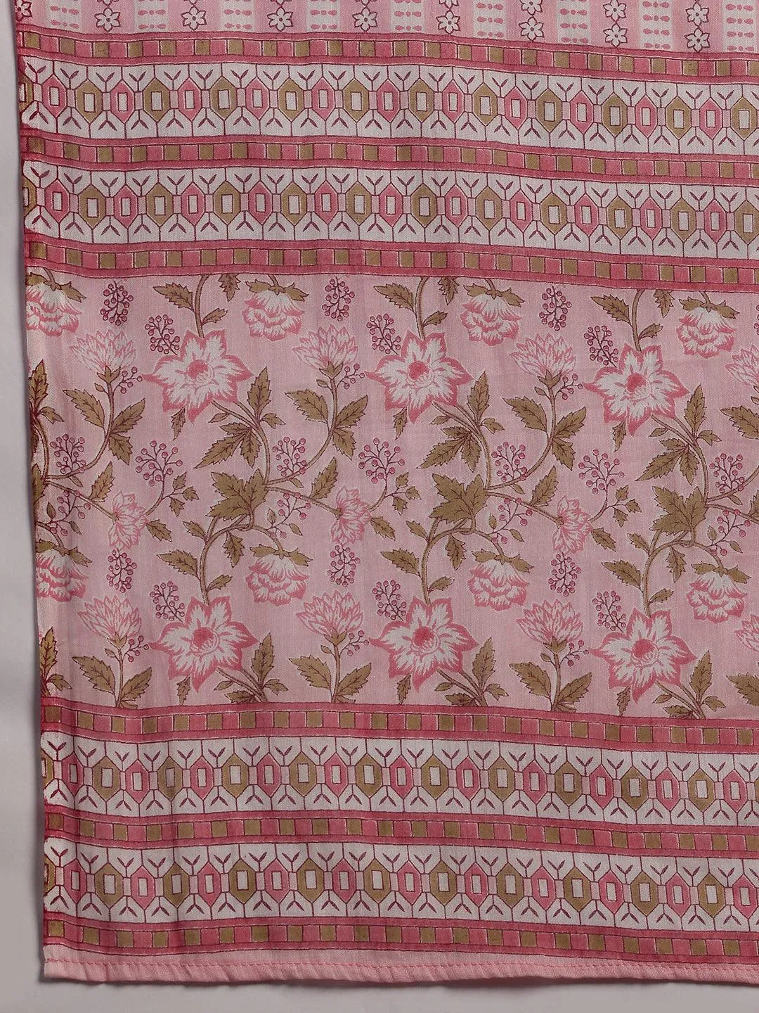 Plus Size Pink Yoke Design Cotton Straight Suit With Dupatta