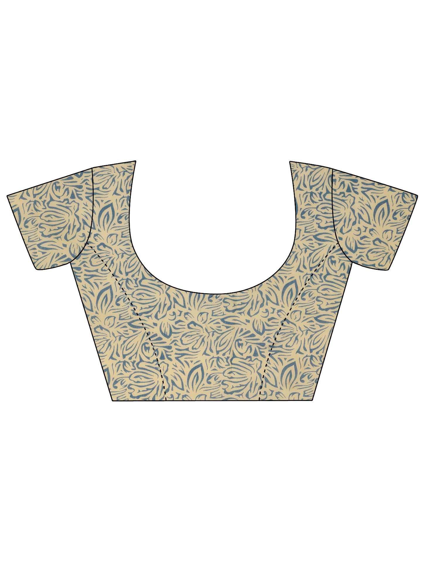 Blue Printed Cotton Saree With Unstitched Blouse