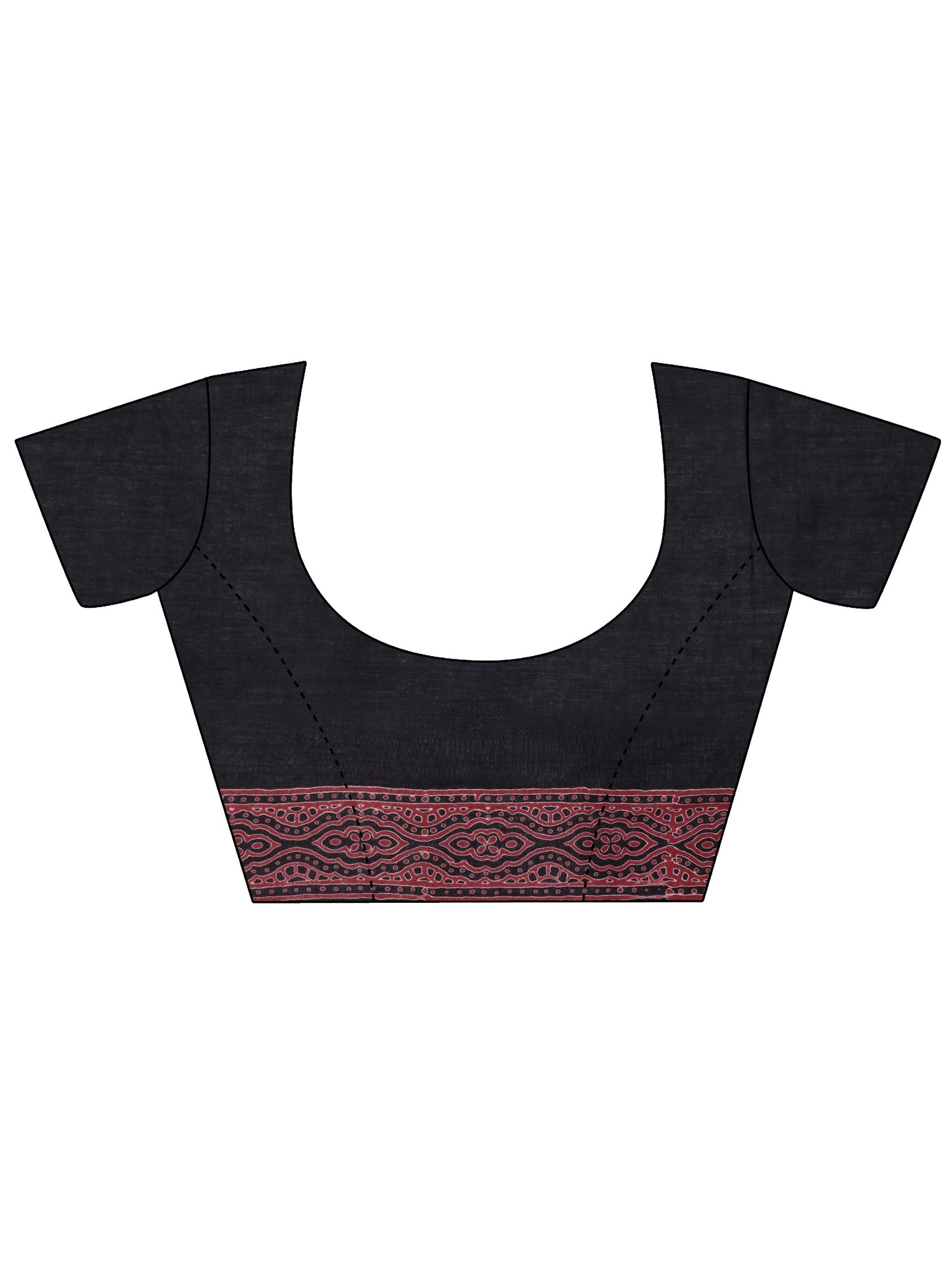 Black Printed Cotton Saree With Unstitched Blouse Piece