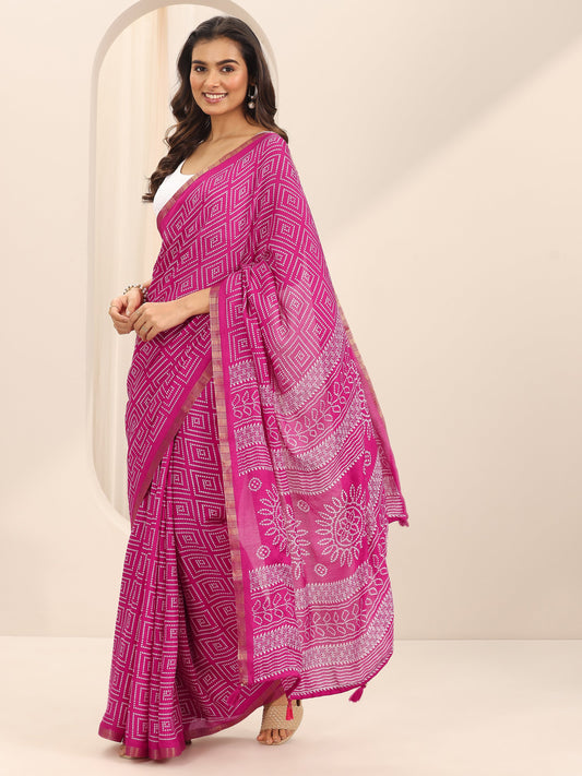 Pink Bandhani Printed Georgette Saree With Unstitched Blouse Piece