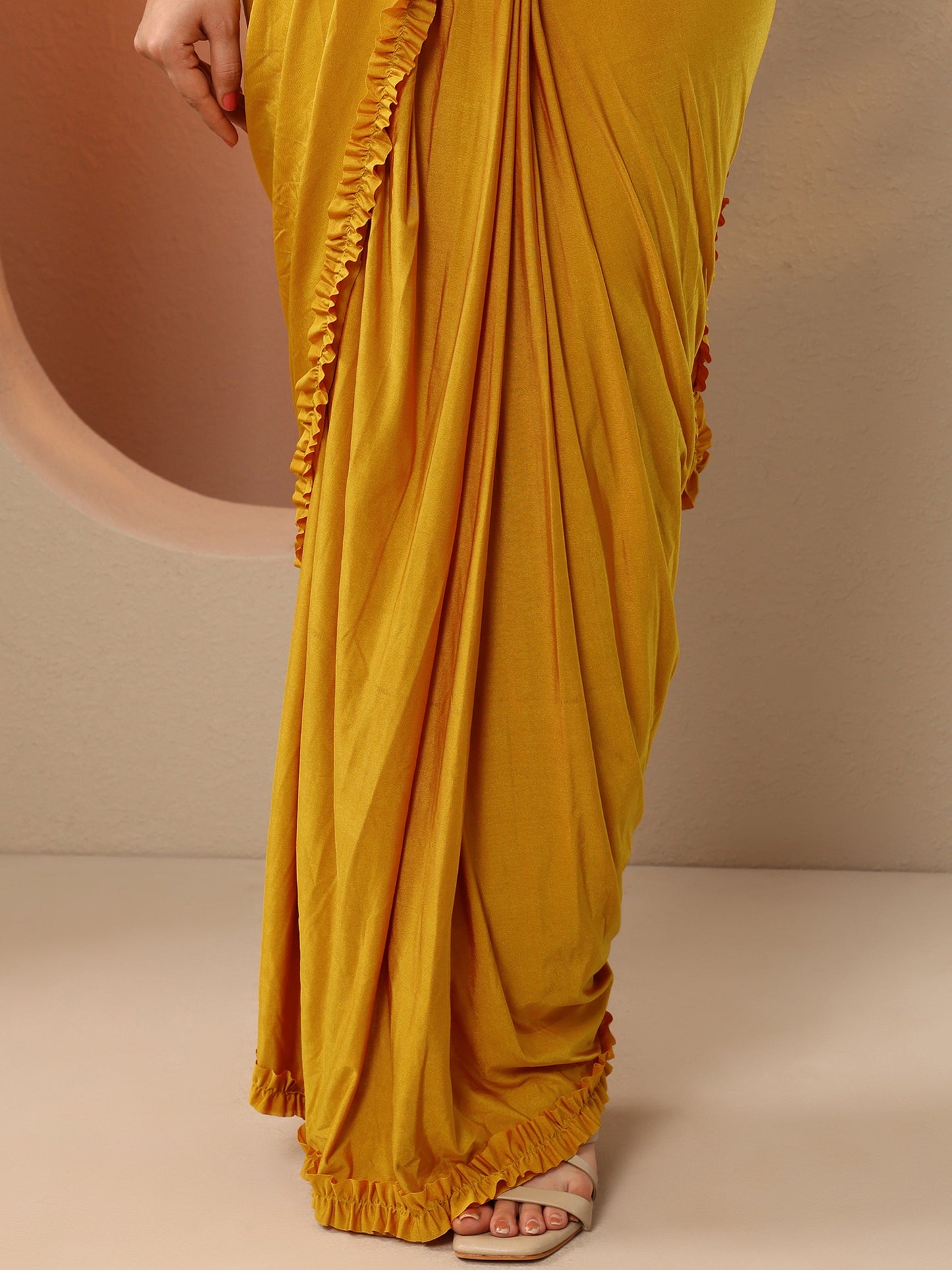 Libas Art Mustard Solid Nylon Ready to Wear Saree