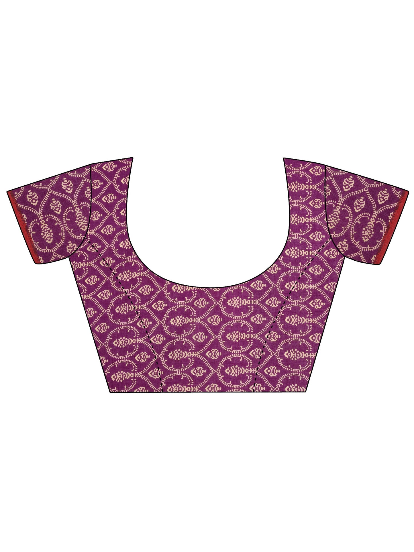 Burgundy Printed Cotton Saree With Unstitched Blouse Piece