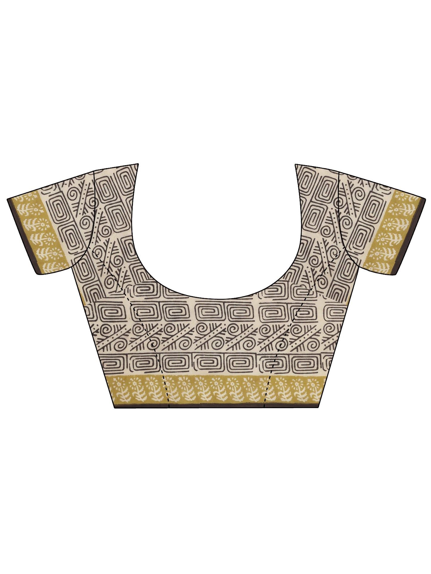 Off White Printed Cotton Saree With Unstitched Blouse Piece