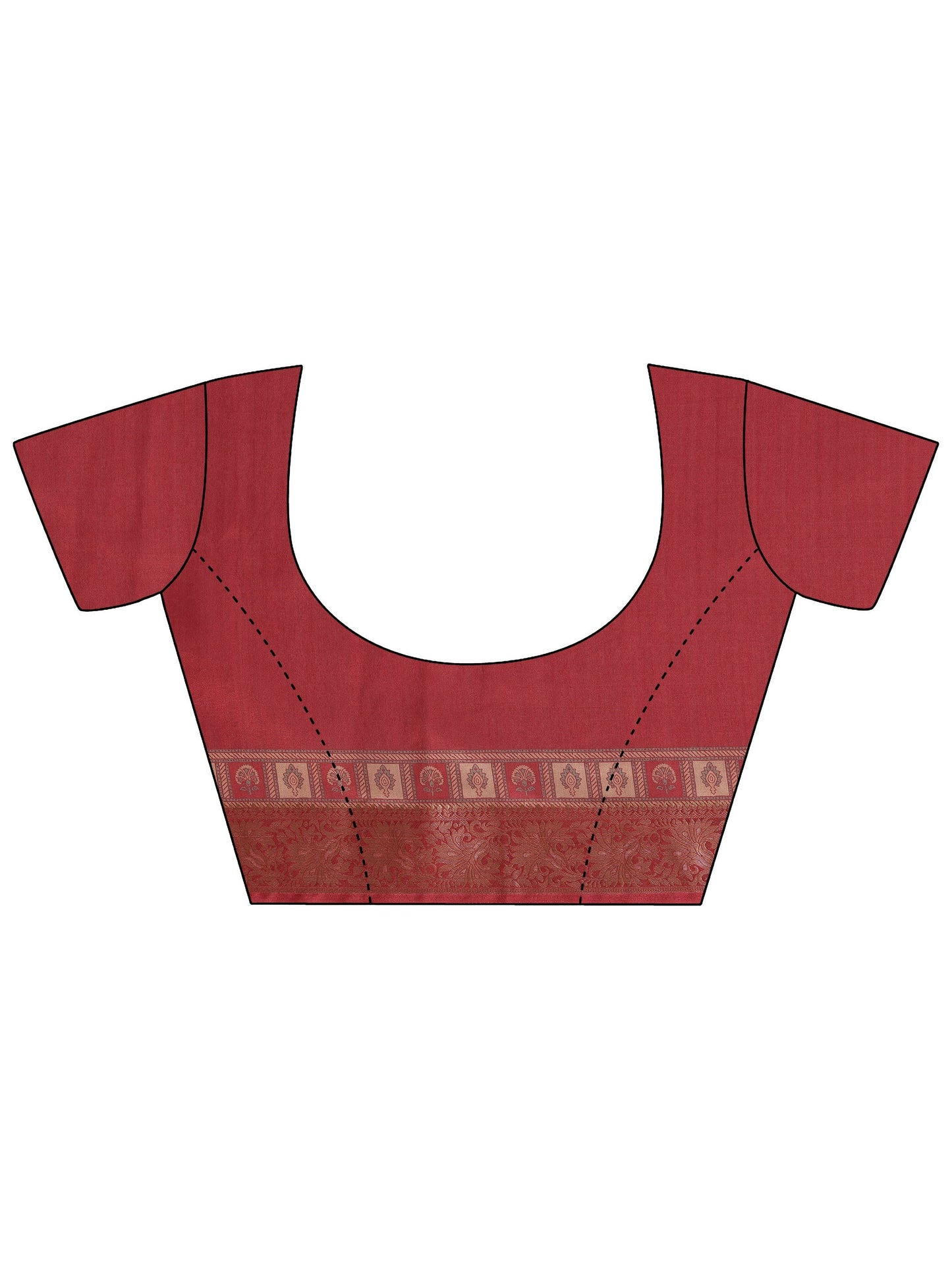 Red Printed Silk Blend Saree With Unstitched Blouse Piece