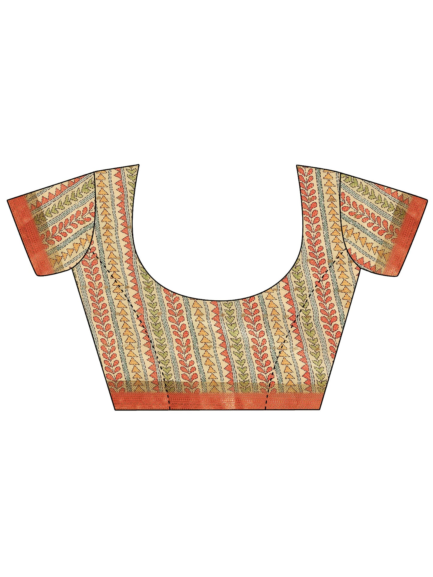 Orange Printed Silk Blend Saree With Unstitched Blouse Piece