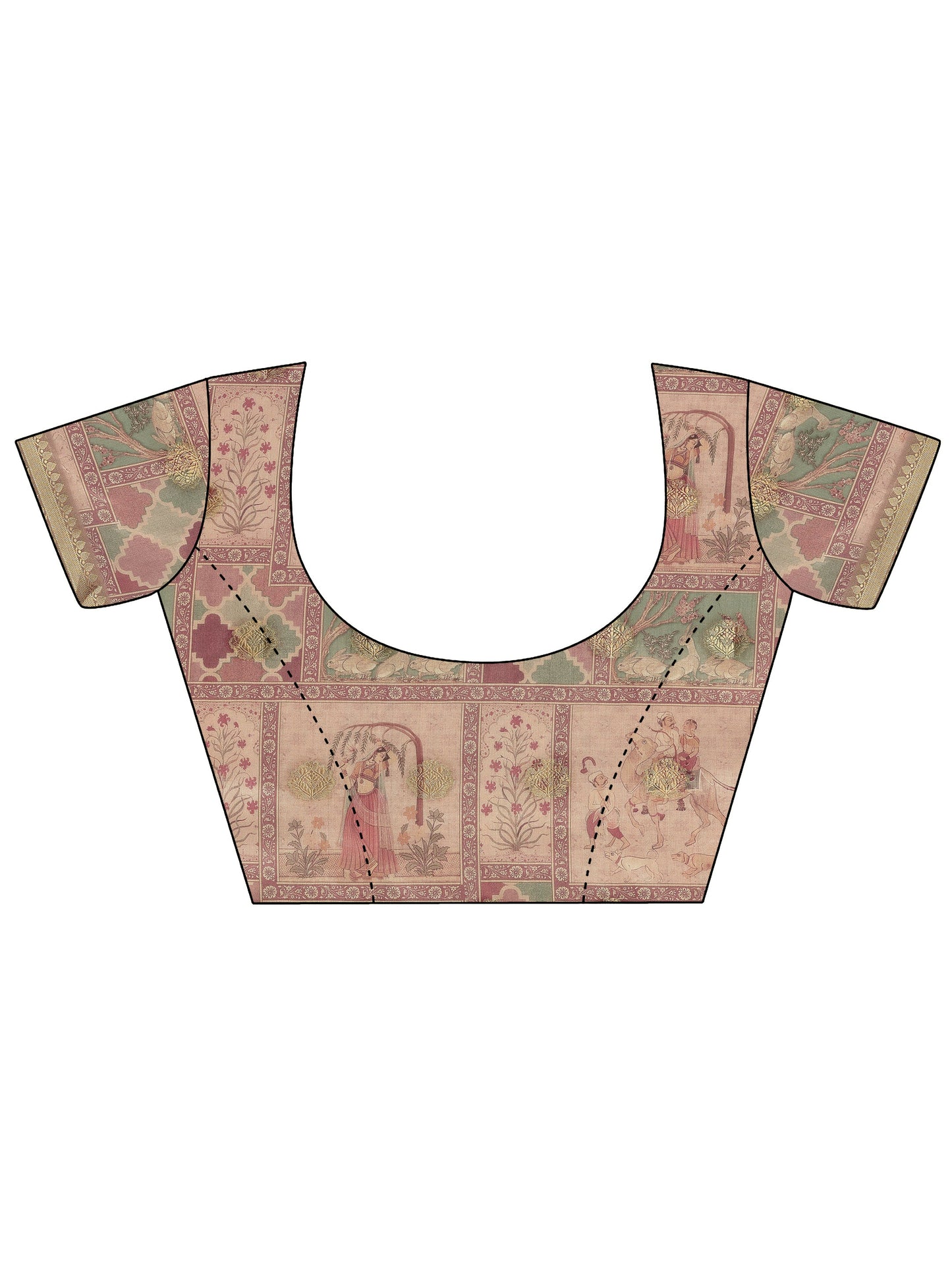 Multi Kalamkari Printed Silk Blend Saree With Unstitched Blouse Piece