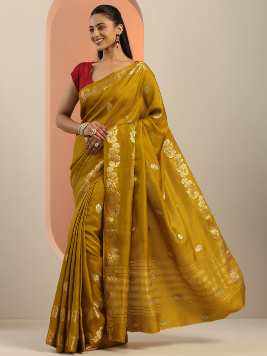 Mustard Woven Design Silk Blend Saree With Unstitched Blouse Piece