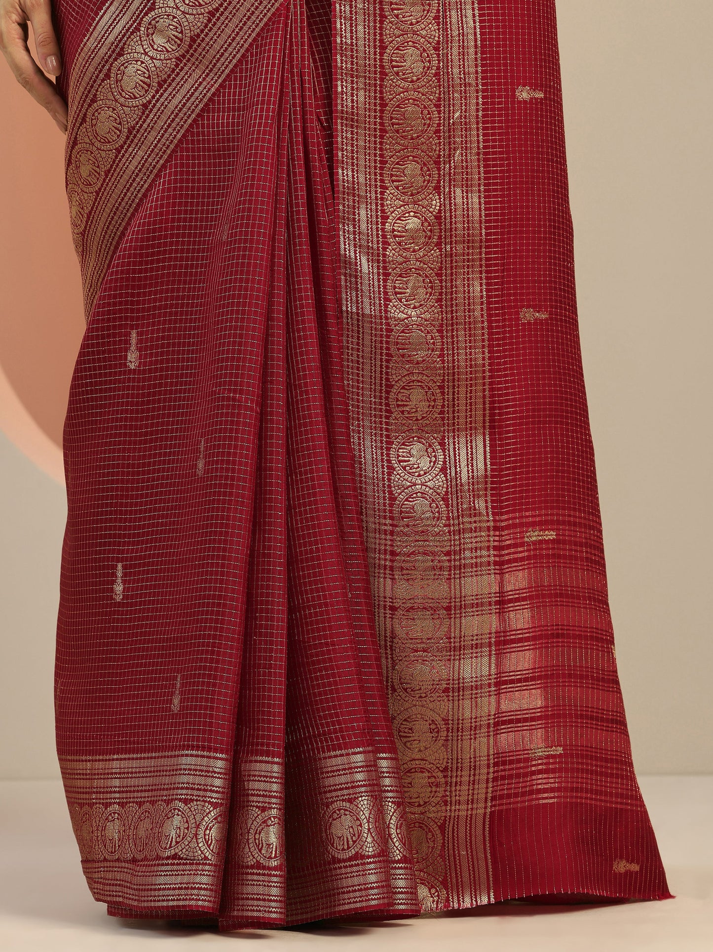 Maroon Woven Design Silk Blend Saree With Unstitched Blouse Piece