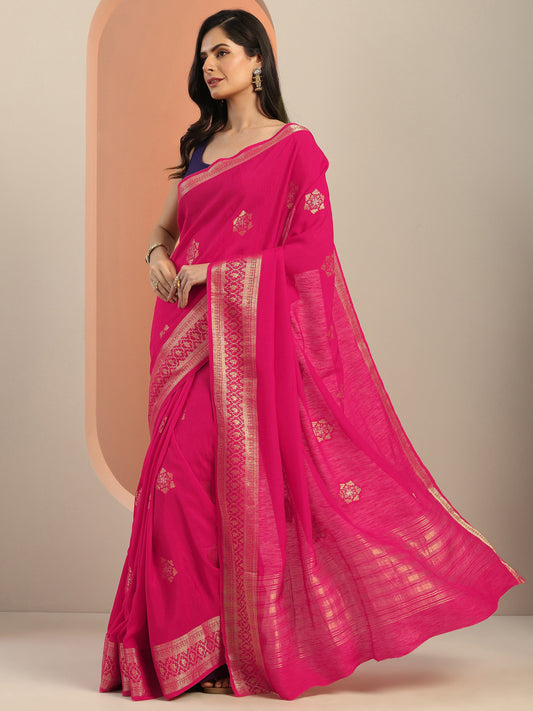 Pink Woven Design Silk Blend Saree With Unstitched Blouse Piece