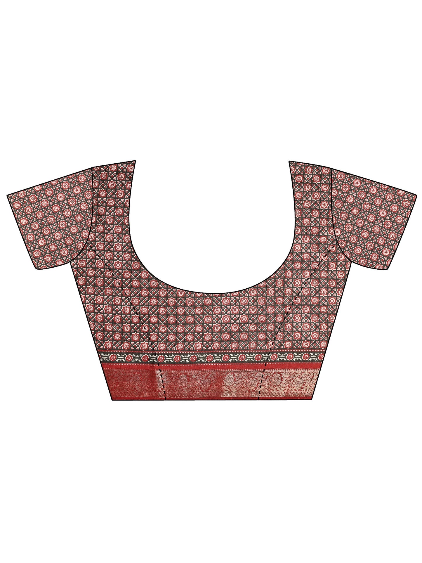 Maroon Printed Silk Blend Saree With Unstitched Blouse Piece