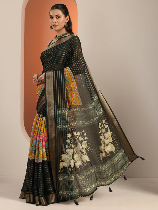 Multi Printed Silk Blend Saree With Unstitched Blouse Piece