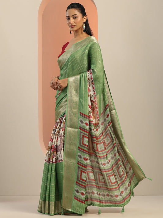 Multi Printed Crepe Saree With Unstitched Blouse Piece