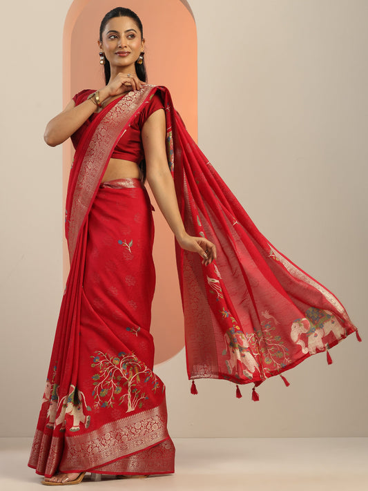 Pink Printed Georgette Saree With Unstitched Blouse Piece