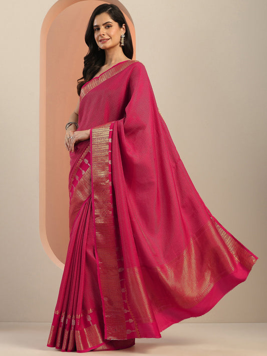 Pink Embellished Silk Blend Saree With Unstitched Blouse Piece