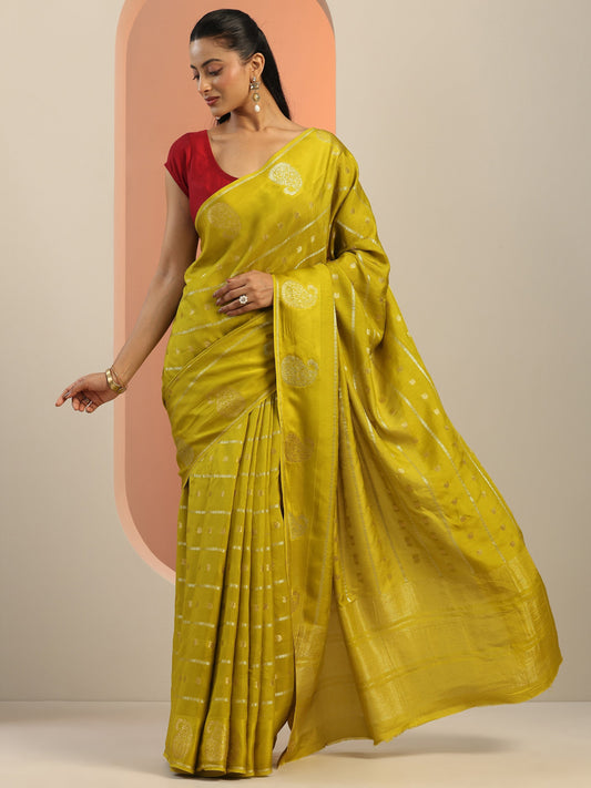Green Woven Design Silk Blend Saree With Unstitched Blouse Piece