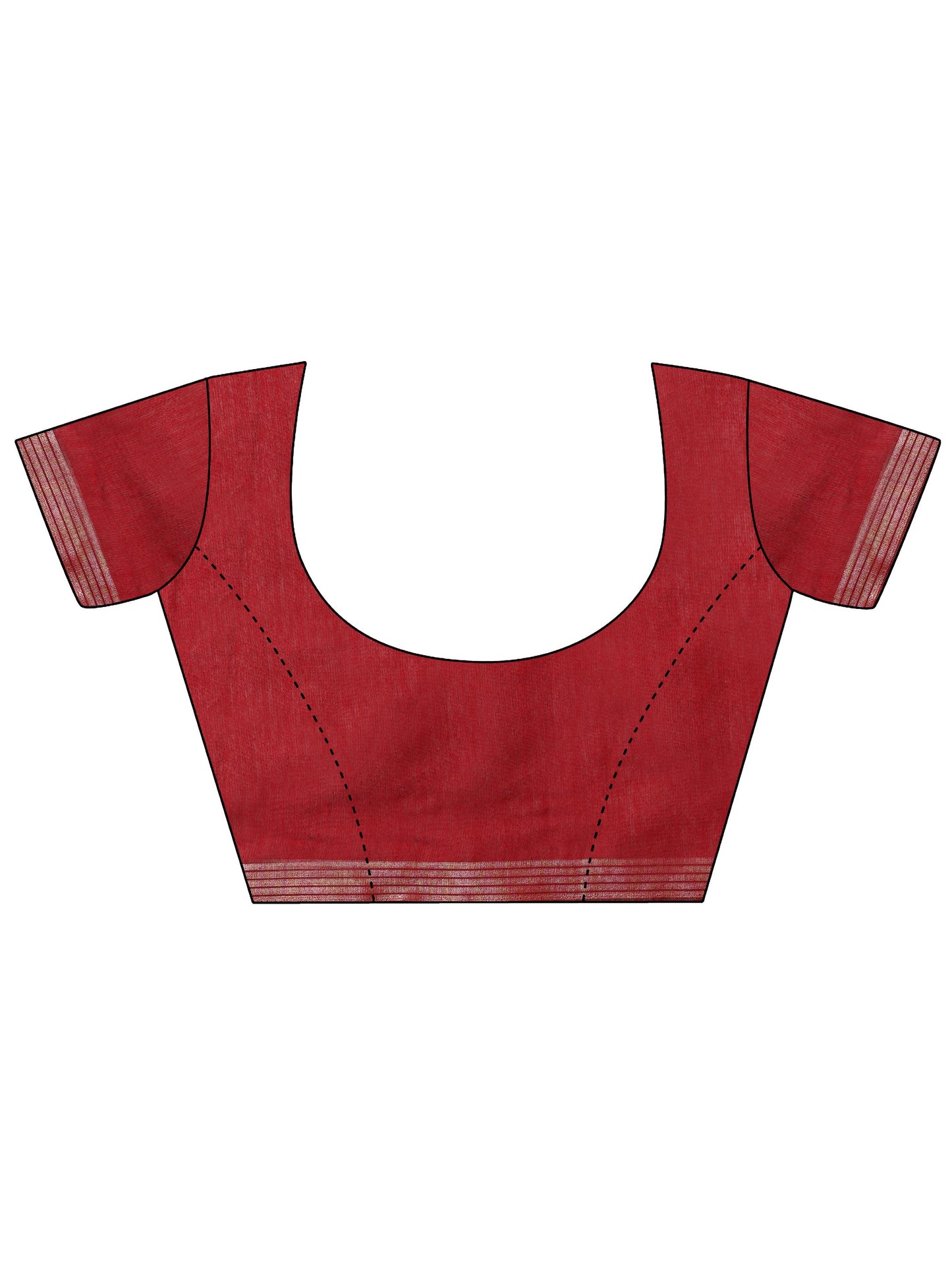 Red Printed Cotton Blend Saree With Unstitched Blouse Piece