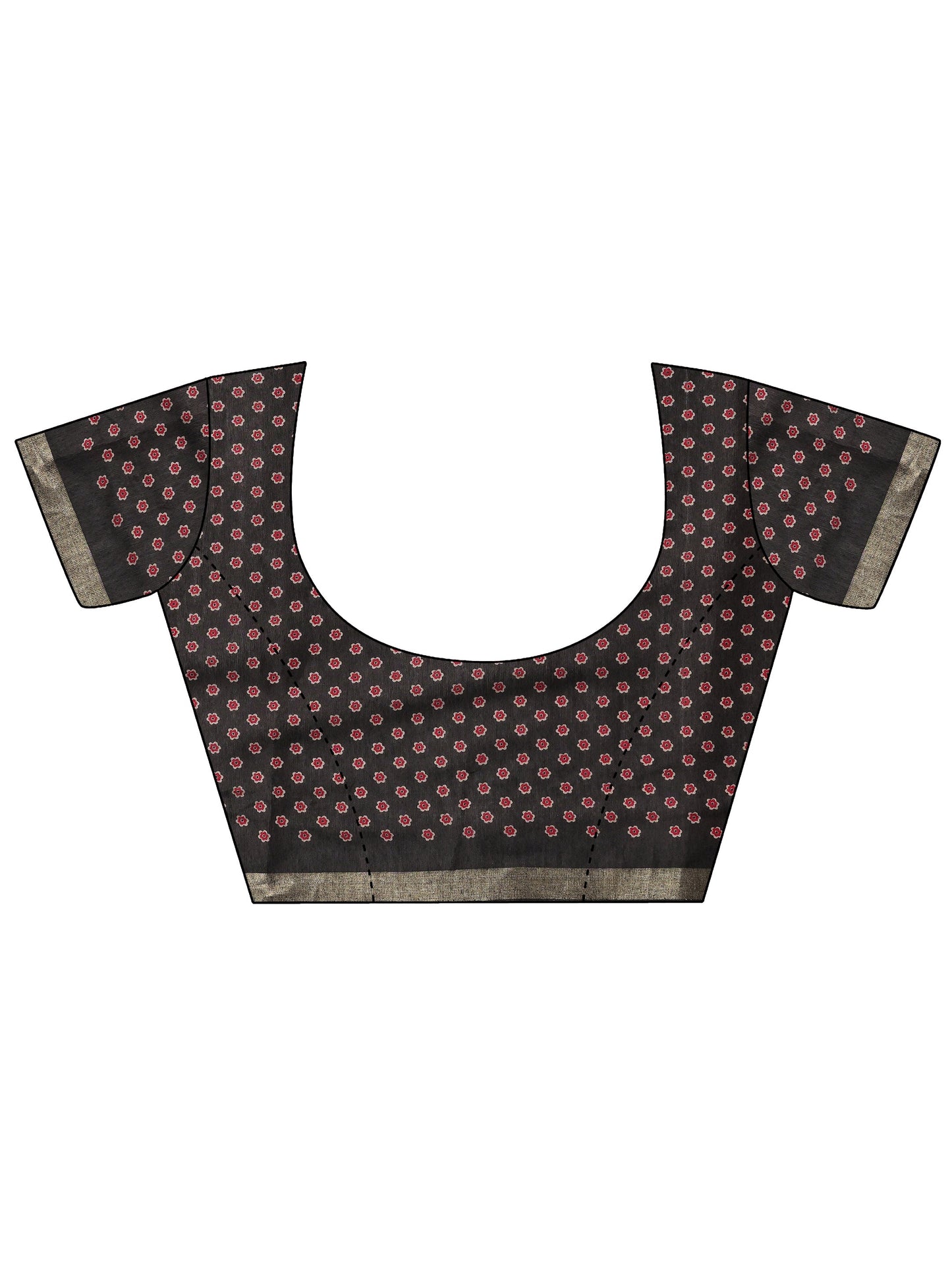 Red Printed Cotton Blend Saree With Unstitched Blouse Piece