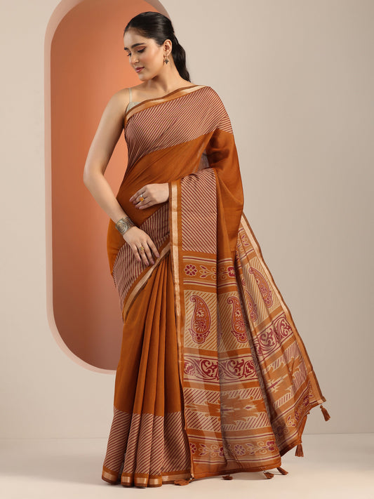 Mustard Solid Cotton Blend Saree With Unstitched Blouse Piece