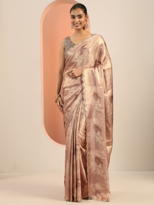Mauve Printed Satin Saree With Unstitched Blouse Piece