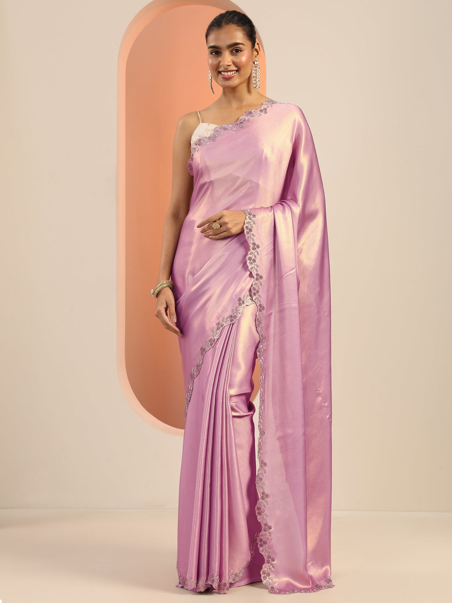 Lavender Solid Jimmy Choo Satin Saree With Unstitched Blouse Piece