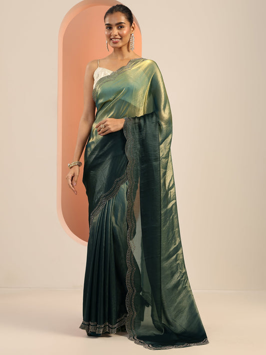 Blue Solid Jimmy Choo Satin Saree With Unstitched Blouse Piece