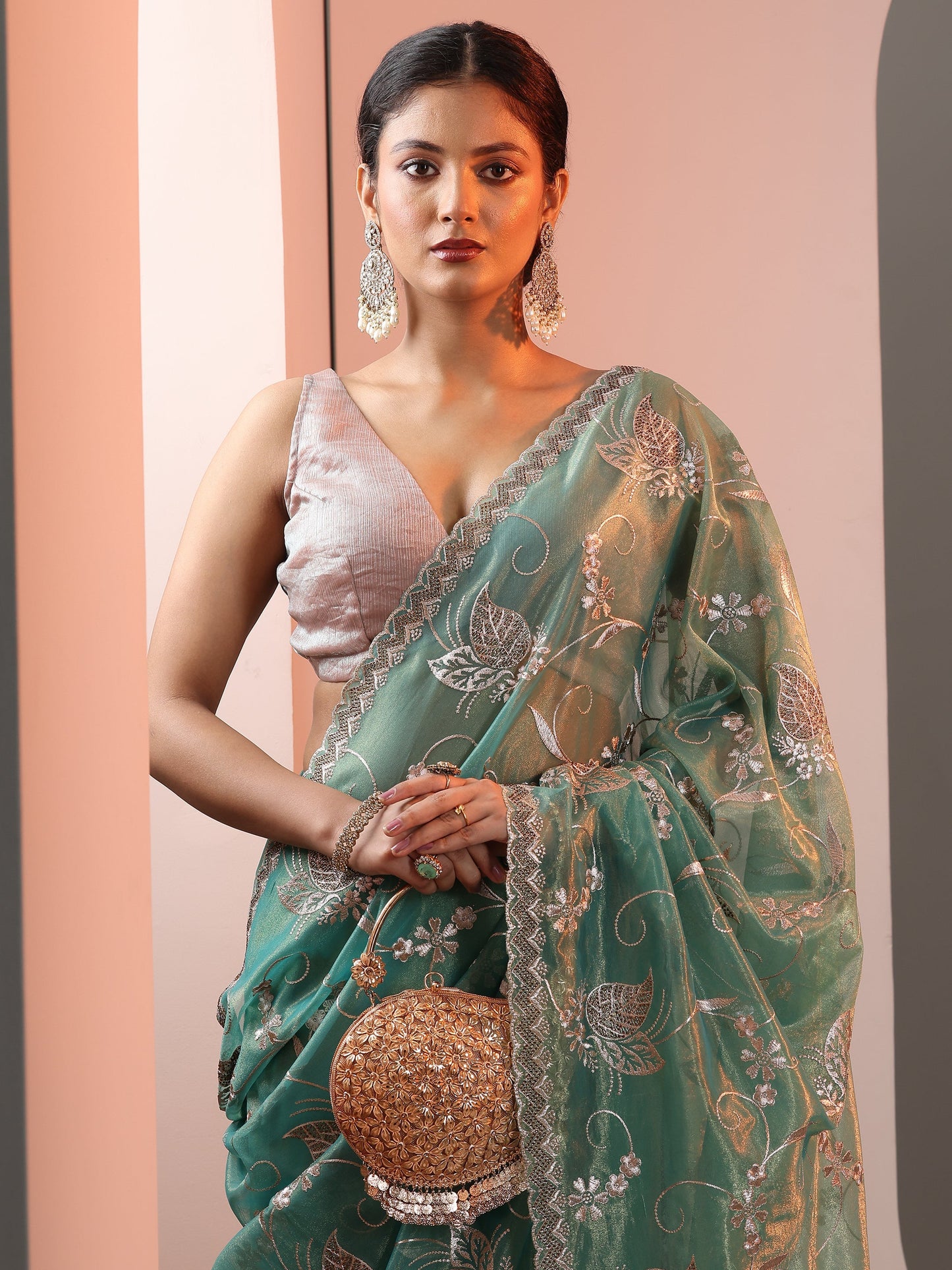 Blue Embroidered Nylon Saree With Unstitched Blouse Piece