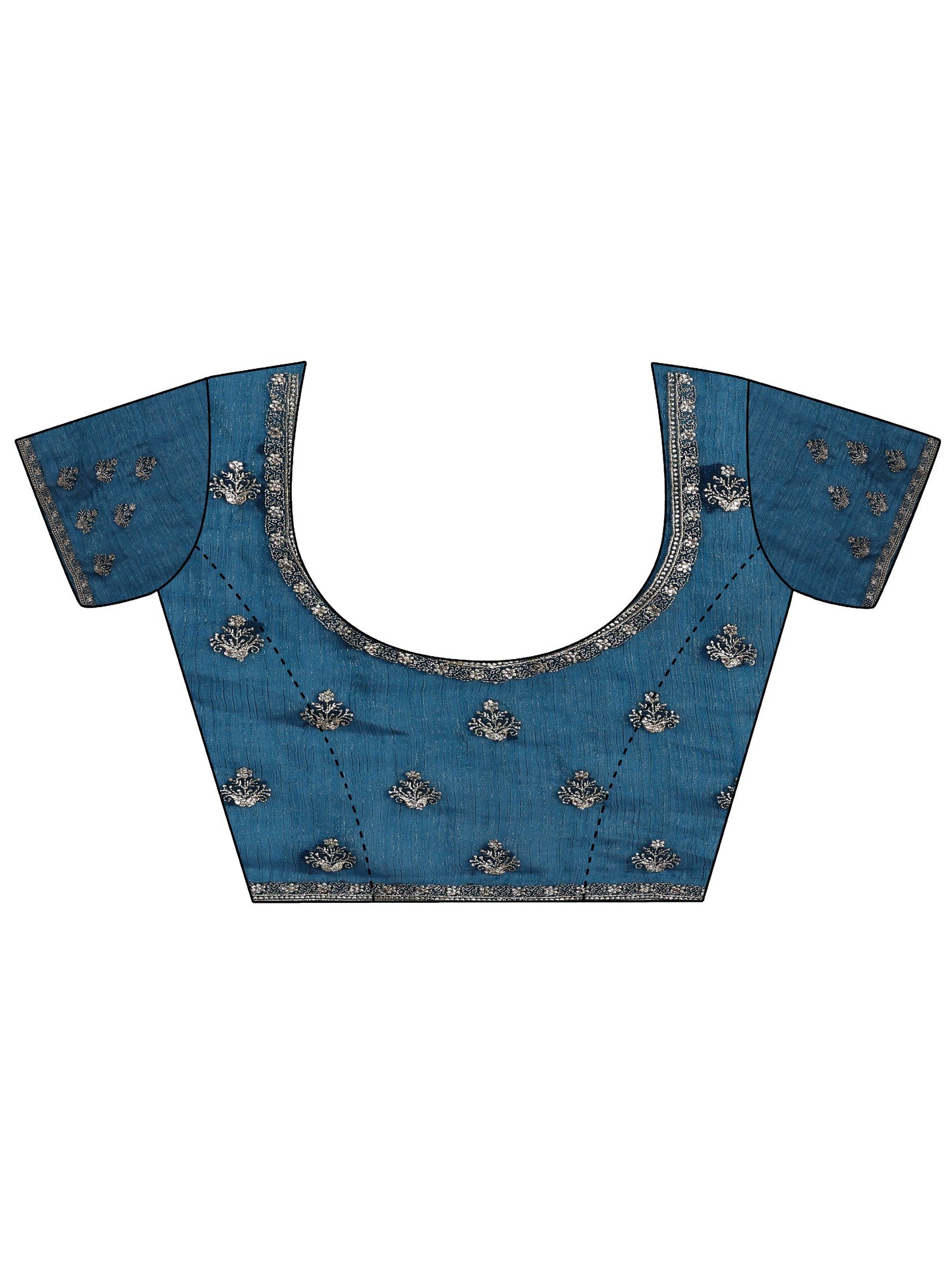 Teal Embroidered Chiffon Saree With Unstitched Blouse Piece