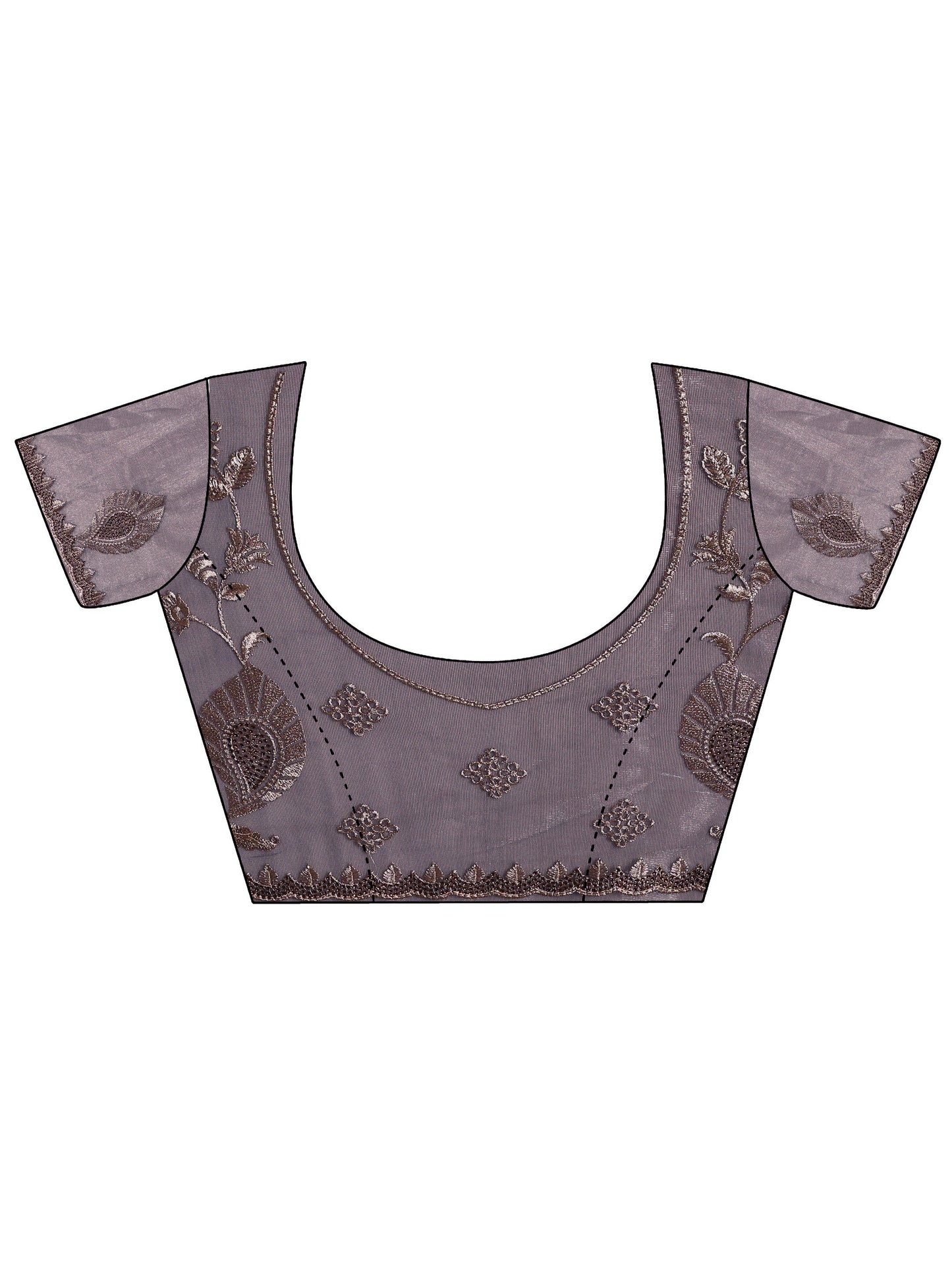 Lavender Embroidered Nylon Saree With Unstitched Blouse Piece