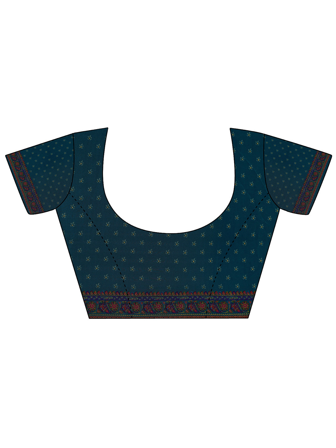 Blue Printed Crepe Saree With Unstitched Blouse Piece