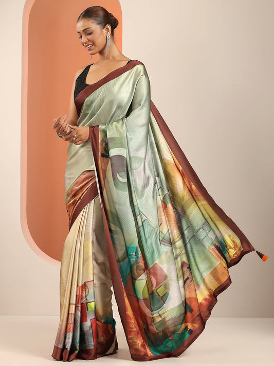 Green Solid Silk Blend Saree With Unstitched Blouse Piece