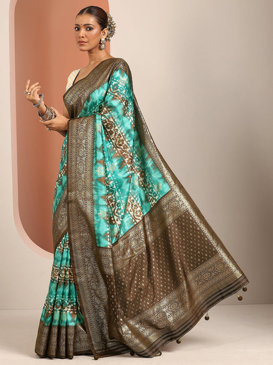 Teal Solid Silk Blend Saree With Unstitched Blouse Piece