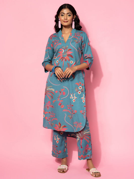 Blue Printed Cotton Co-Ord Sets