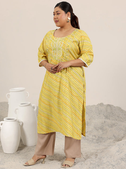 Plus Size Mustard Printed Silk Kurta