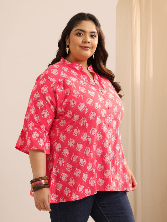 Plus Size Coral Printed Cotton Straight Short Kurti
