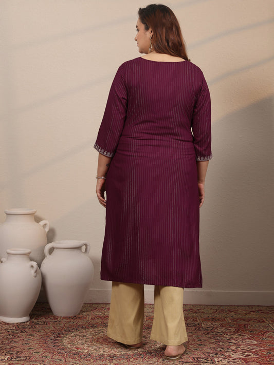 Plus Size Burgundy Embellished Rayon Straight Kurta