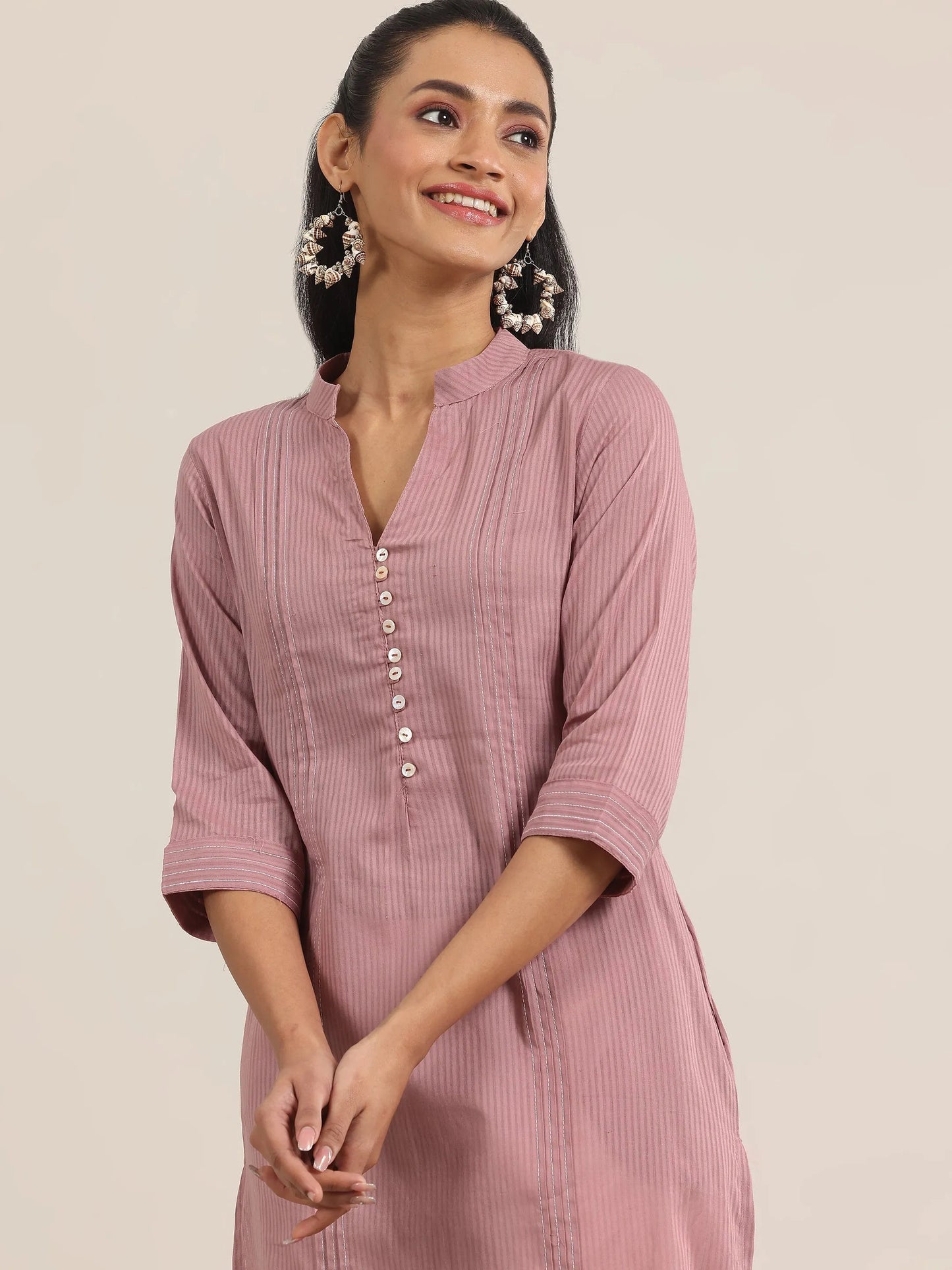 Mauve Printed Cotton Straight Kurta