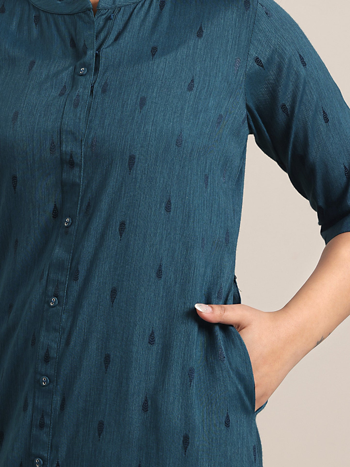 Teal Woven Design Rayon Straight Kurta