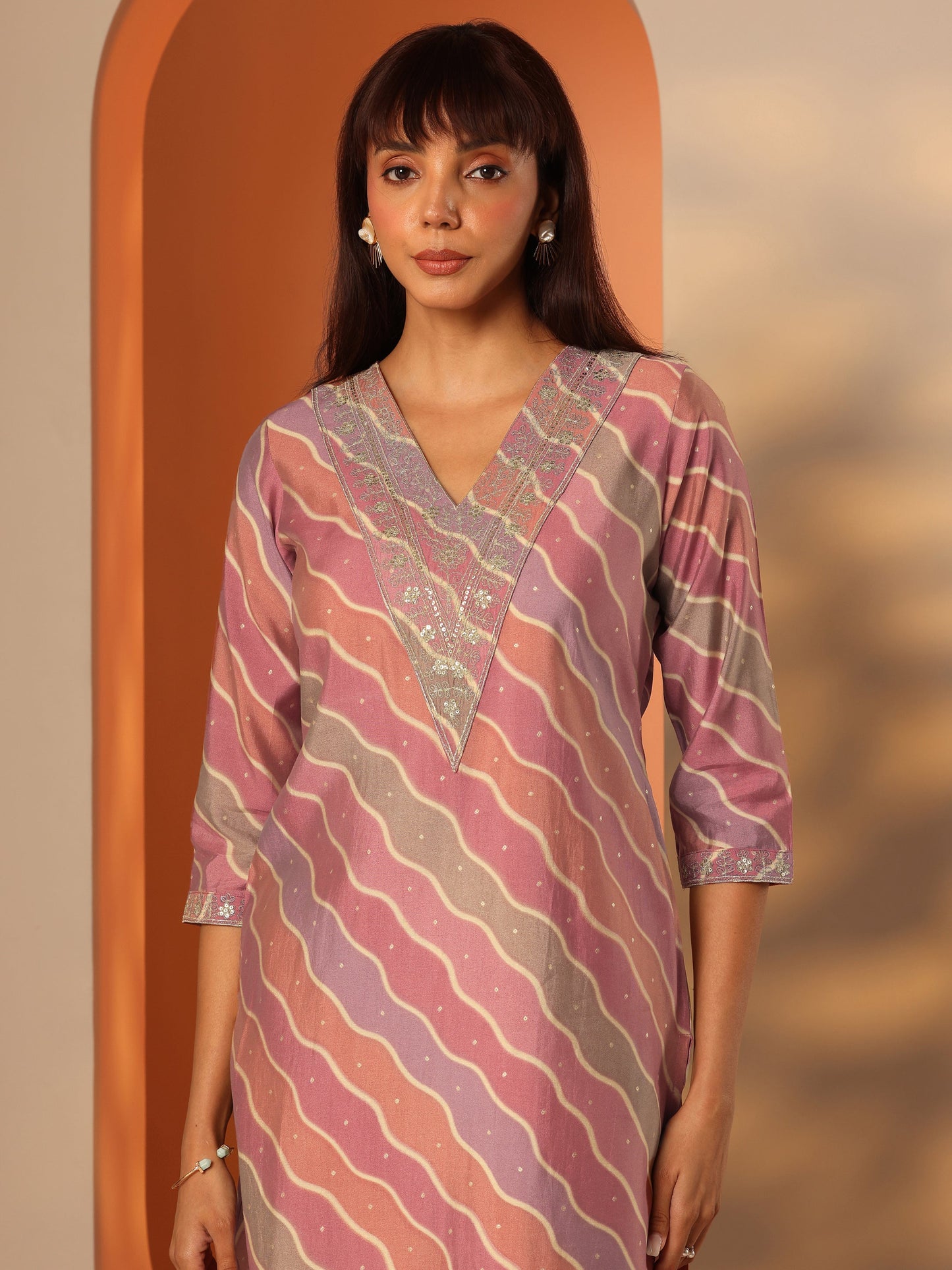 Multi Printed Silk Blend Straight Kurta