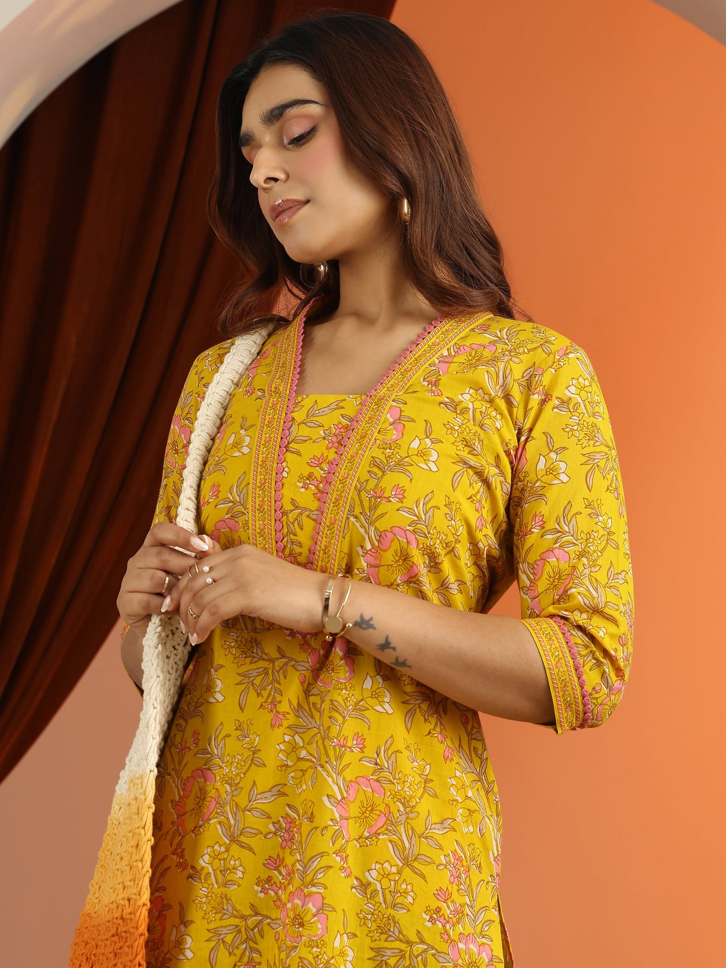 Green Printed Cotton Straight Kurta