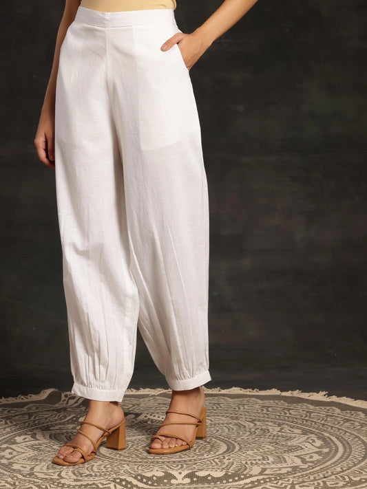 White Solid Cotton Salwar