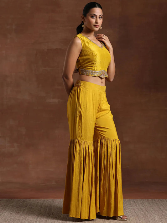 Mustard Embroidered Silk Blend Co-Ords