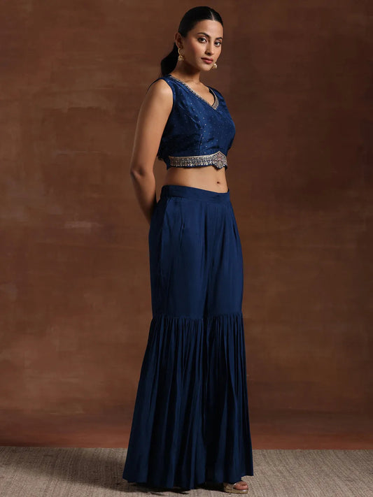 Blue Embroidered Silk Blend Co-Ords