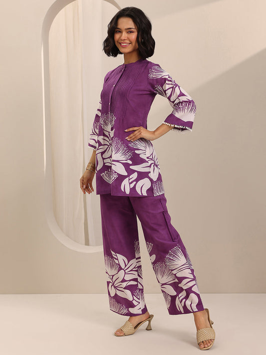 Purple Printed Cotton Co-Ord Sets