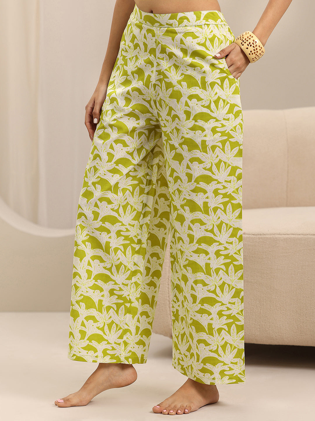 Green Printed Cotton Night Suits