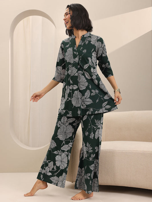 Green Printed Cotton Night Suits