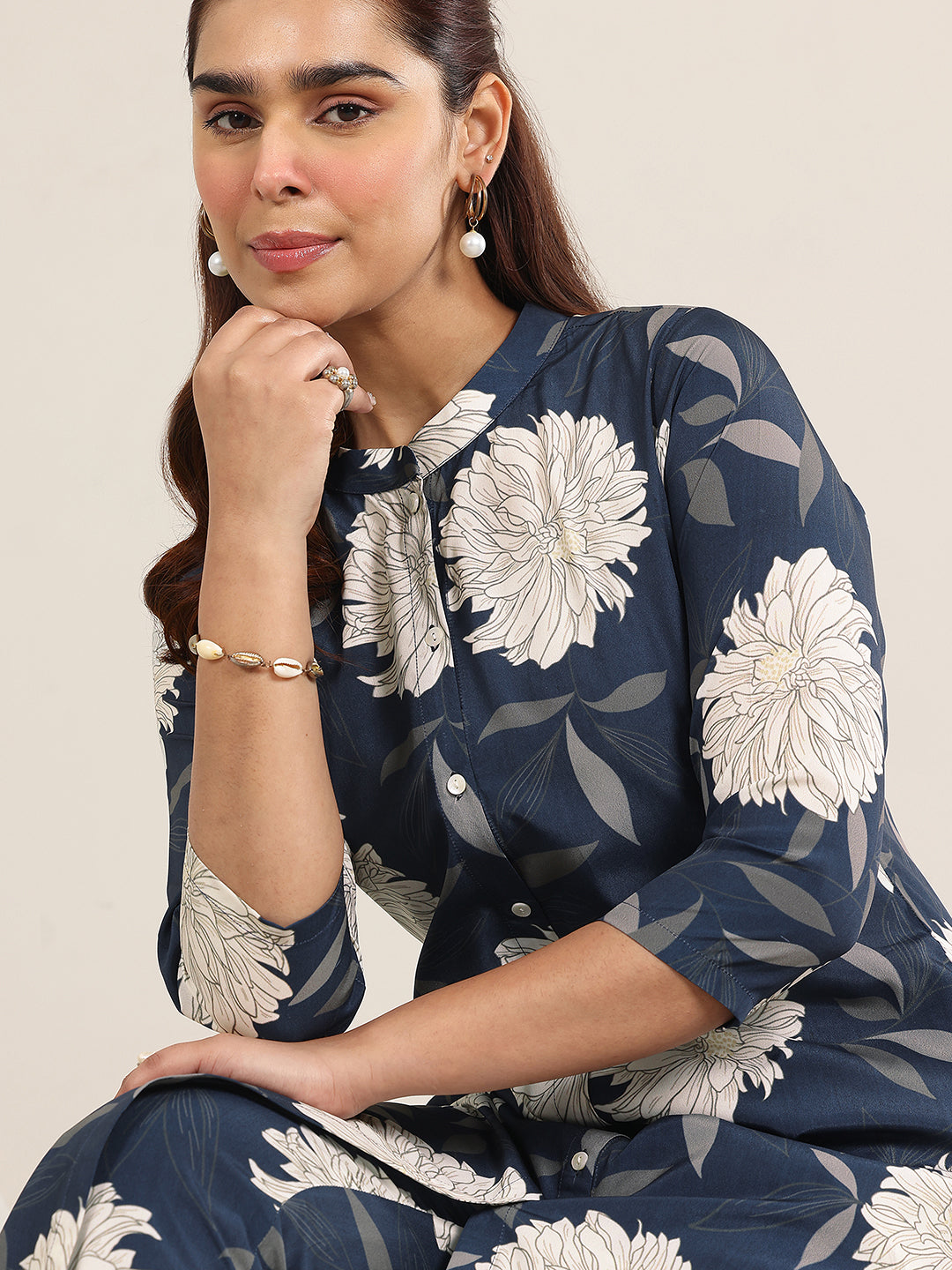 Blue Printed Poly Crepe Co-Ord Sets