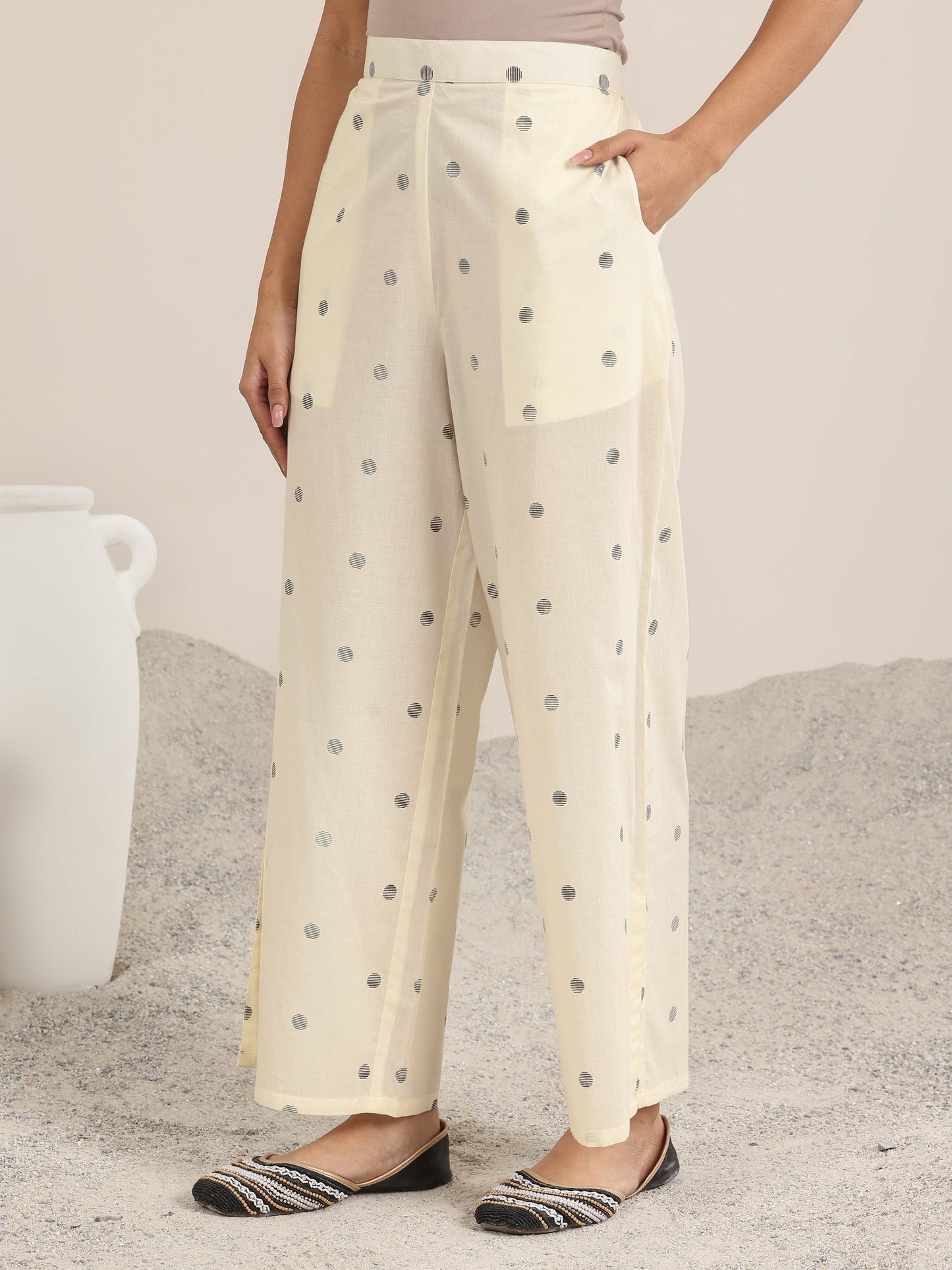 White Printed Cotton Straight Kurta Set