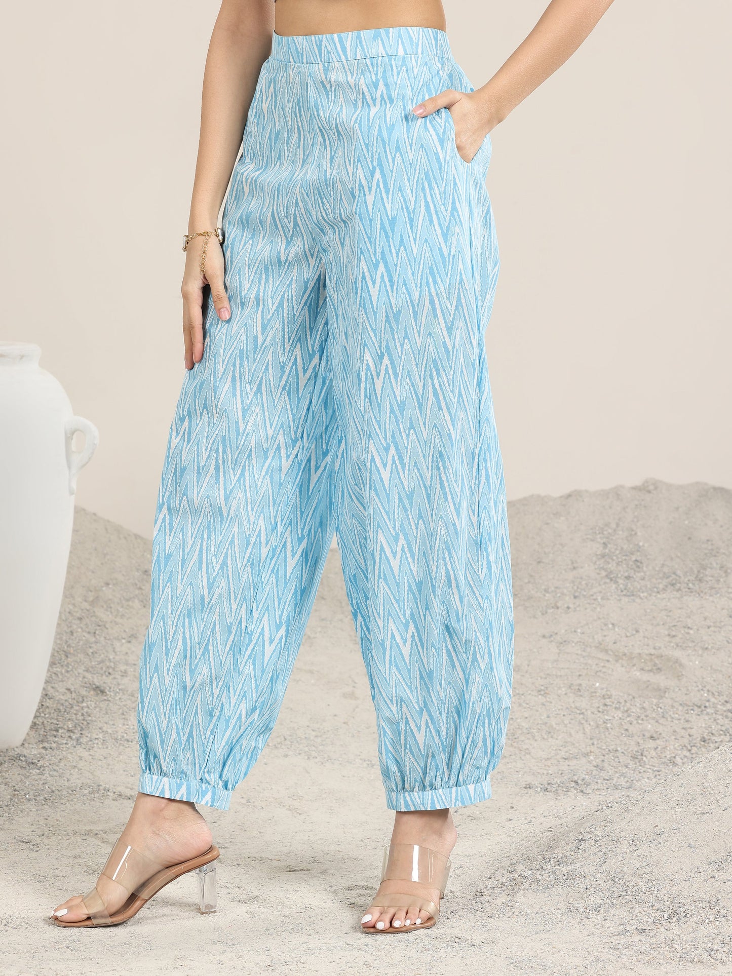 Blue Printed Cotton Straight Suit With Dupatta