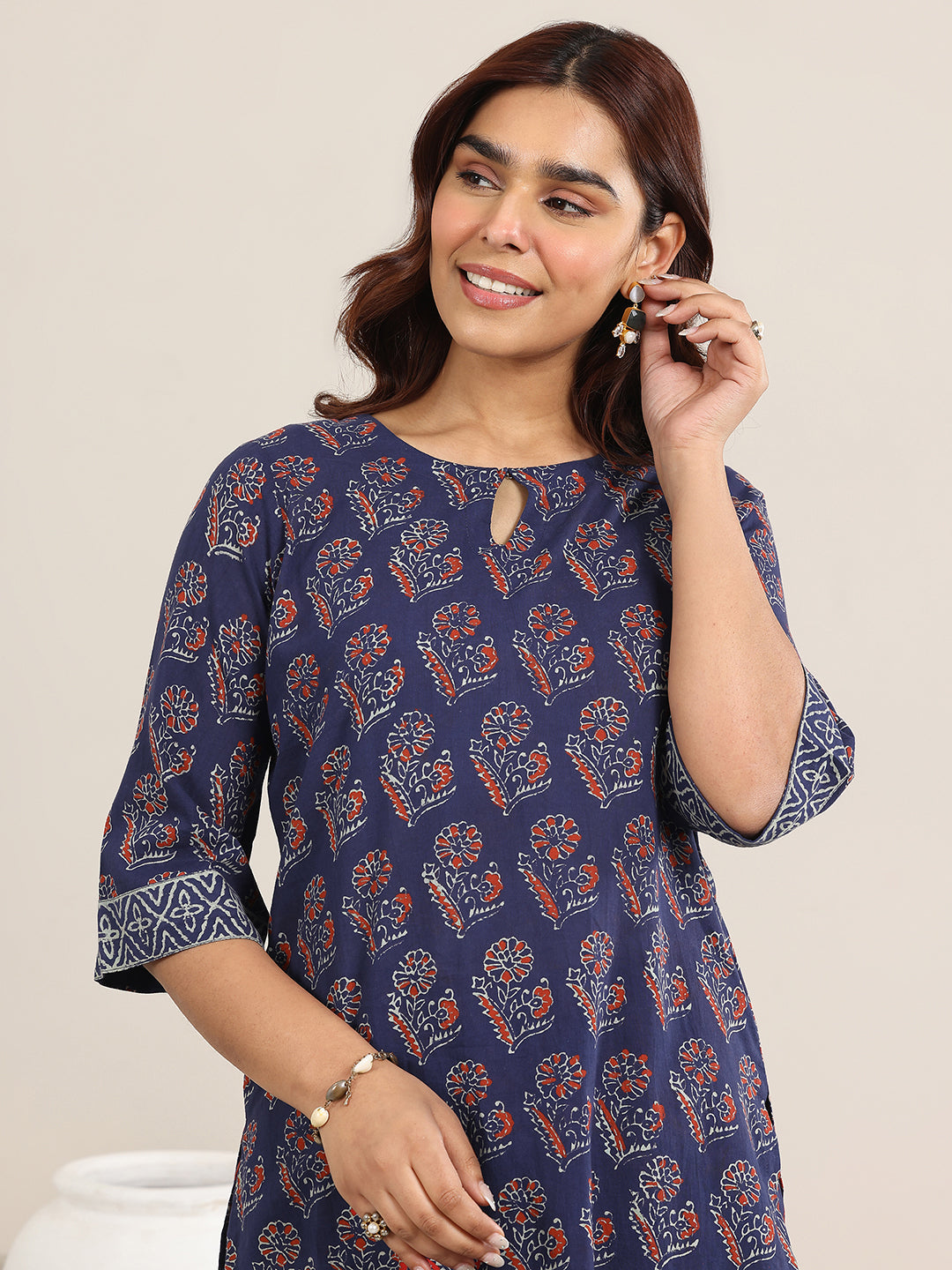 Blue Printed Cotton Straight Suit With Dupatta