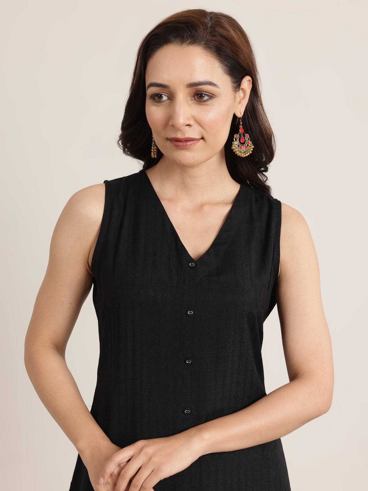 Black Woven Design Silk Blend Straight Suit Set With Dupatta